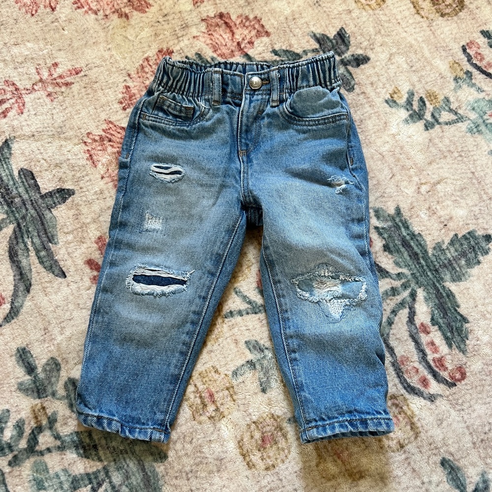 12-18 Month Toddler Distressed Elastic Waist Blue Denim Jeans